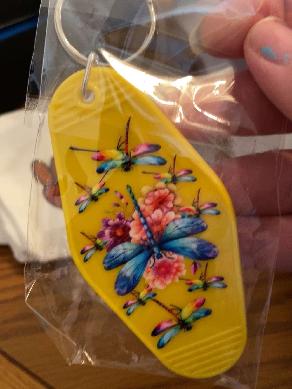 Yellow Dragonfly Floral Keychain